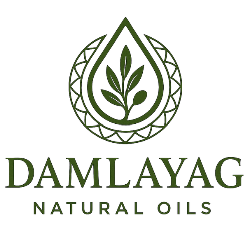Damlayag Natural Oils Logo – grünes Olivenzweig-Emblem im Tropfensymbol, steht für naturbelassenes, kaltgepresstes Olivenöl aus der Türkei